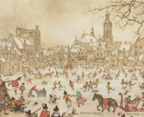Kalenderplaat 1974 Jan-Febr. IJsvermaak 17e eeuw, Den Haag
