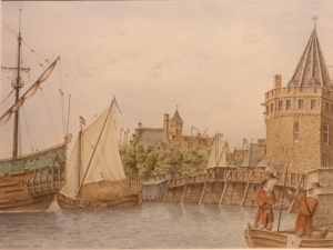 Aquarel Schreierstoren Amsterdam van Tijn Tempelaars